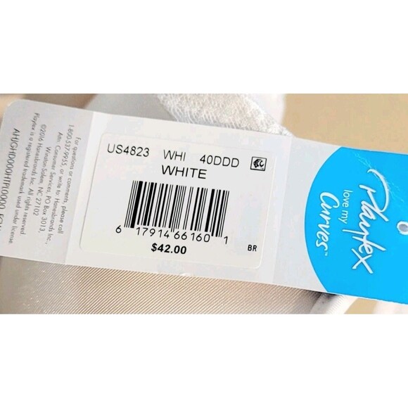 Playtex 40DDD Love My Curves Balconette Underwire Bra 4823 Molded Cups White NWT - Picture 5 of 11